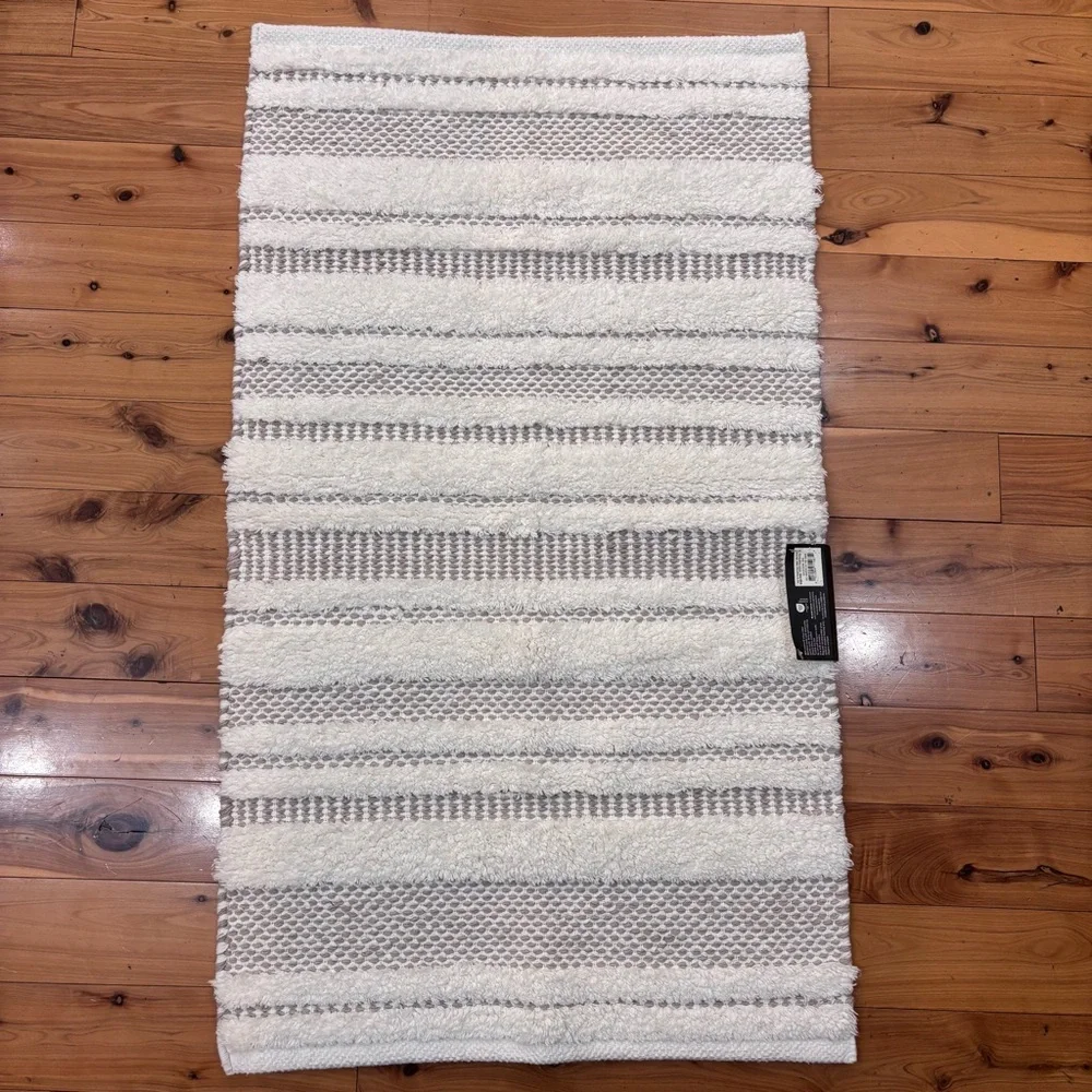 Hearth and Hand Striped Cream & Tan/Taupe Bath Rug 20 x 35 1/2 machine washable